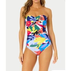 Anne Cole Size 10 Twist Front Shirred One Piece Swimsuit Tropic Stamp NWOT